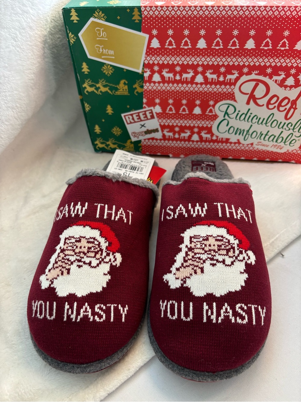 Reef Men's Tipsy Elves "You Nasty" Slippers Red/Gray Size 13